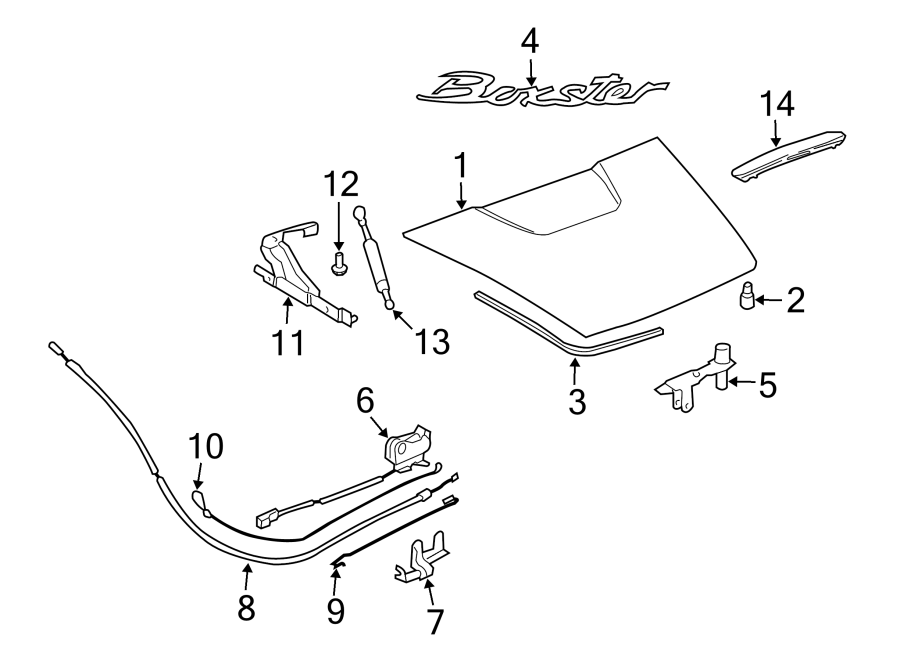 Diagram ENGINE LID. LID & COMPONENTS. for your 2008 Porsche Cayenne   