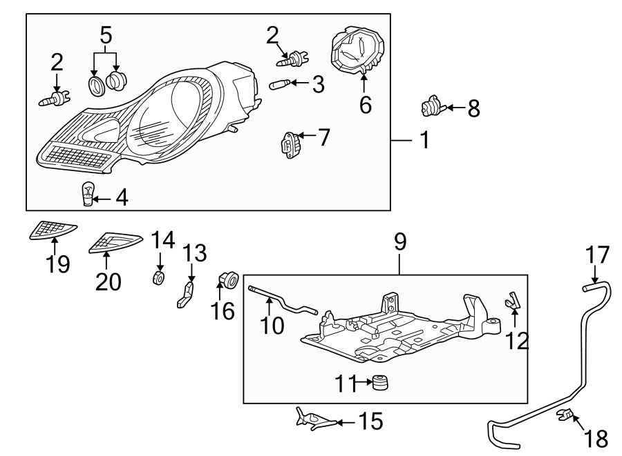 Diagram FRONT LAMPS. HEADLAMP COMPONENTS. for your 2018 Porsche Cayenne  Base Sport Utility 