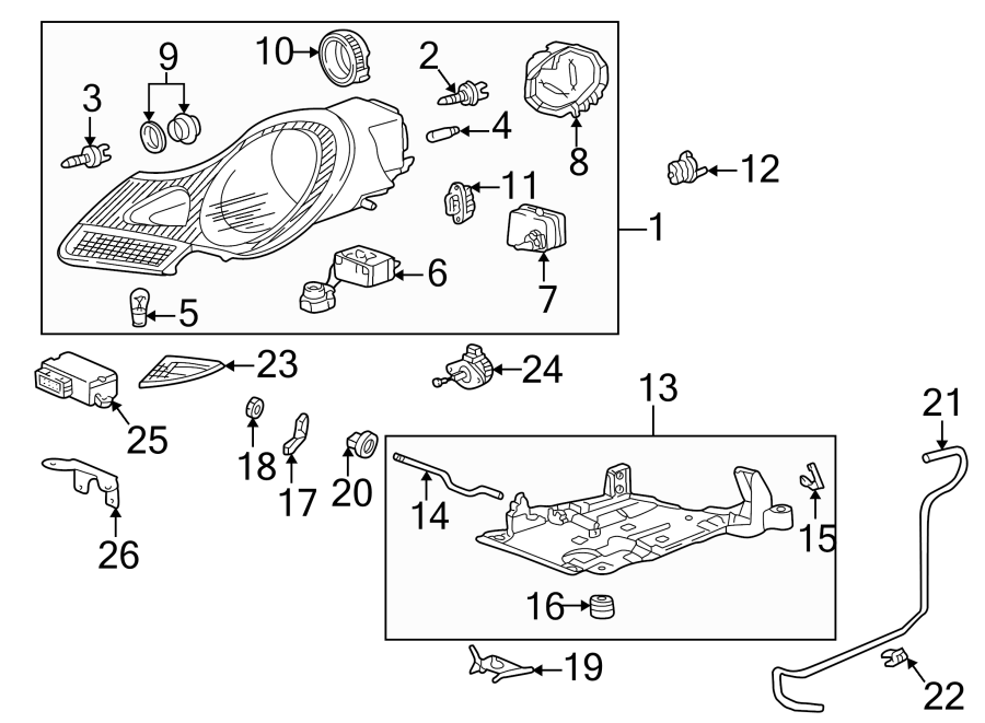 Diagram FRONT LAMPS. HEADLAMP COMPONENTS. for your 2019 Porsche Cayenne  Base Sport Utility 