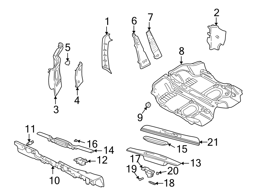 Diagram PILLARS. ROCKER & FLOOR. INTERIOR TRIM. for your Porsche Cayenne  