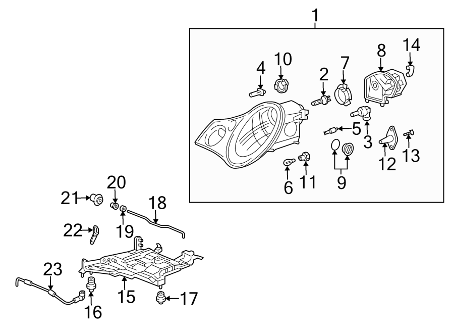 Diagram Front lamps. Headlamp components. for your 2010 Porsche Cayenne   