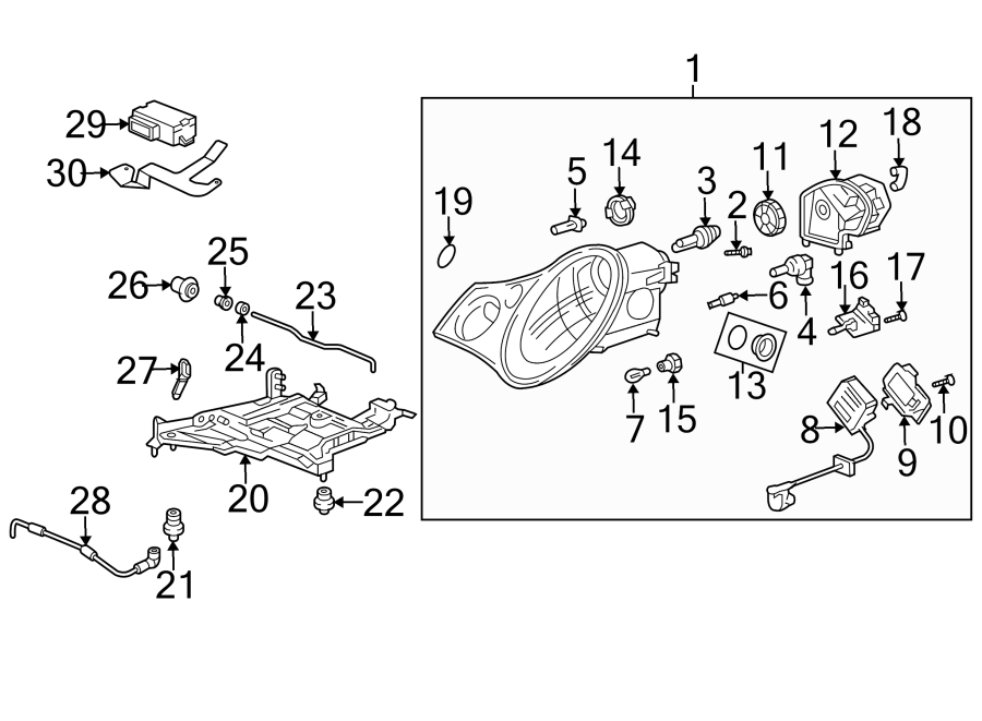 Diagram FRONT LAMPS. HEADLAMP COMPONENTS. for your 2019 Porsche Cayenne  Base Sport Utility 