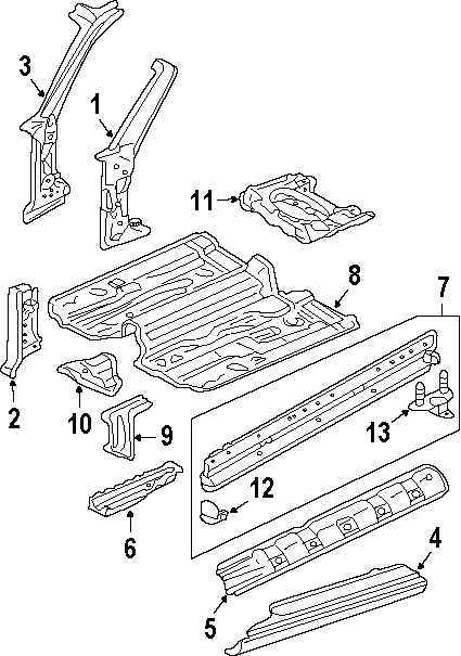 6PILLARS. ROCKER & FLOOR. FLOOR & RAILS. HINGE PILLAR.https://images.simplepart.com/images/parts/motor/fullsize/6932740.png