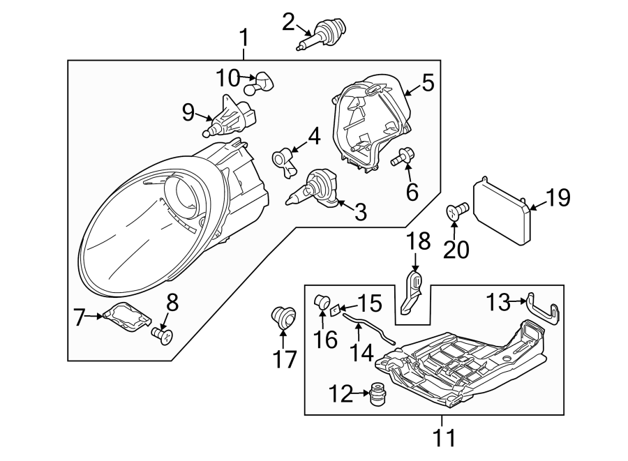 Diagram FRONT LAMPS. HEADLAMP COMPONENTS. for your 2018 Porsche Cayenne  Base Sport Utility 