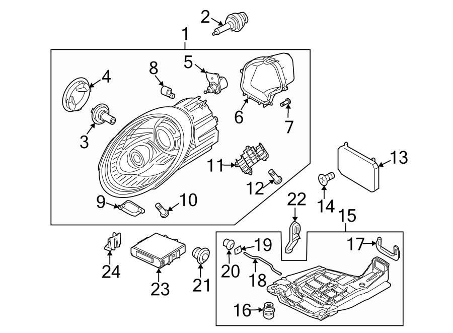 Diagram FRONT LAMPS. HEADLAMP COMPONENTS. for your 2019 Porsche Cayenne   