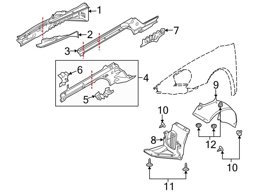 Diagram FENDER. STRUCTURAL COMPONENTS & RAILS. for your 2013 Porsche Cayenne  GTS Sport Utility 