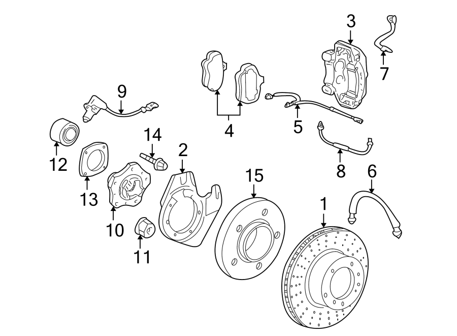 Diagram FRONT SUSPENSION. BRAKE COMPONENTS. for your Porsche Cayenne  