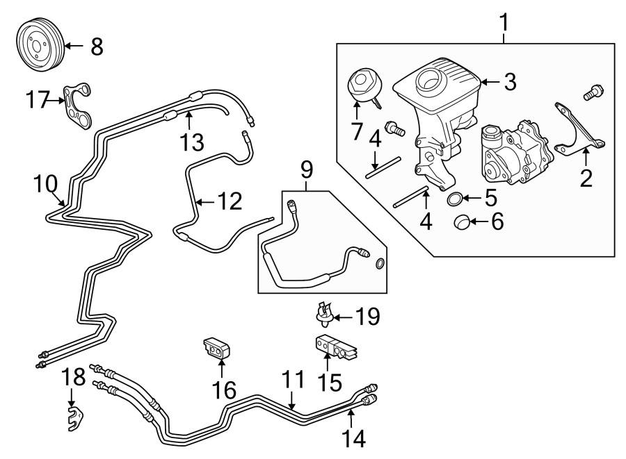 Diagram STEERING GEAR & LINKAGE. PUMP & HOSES. for your 2014 Porsche Cayenne   