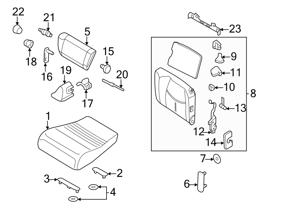 SEATS & TRACKS. REAR SEAT COMPONENTS.