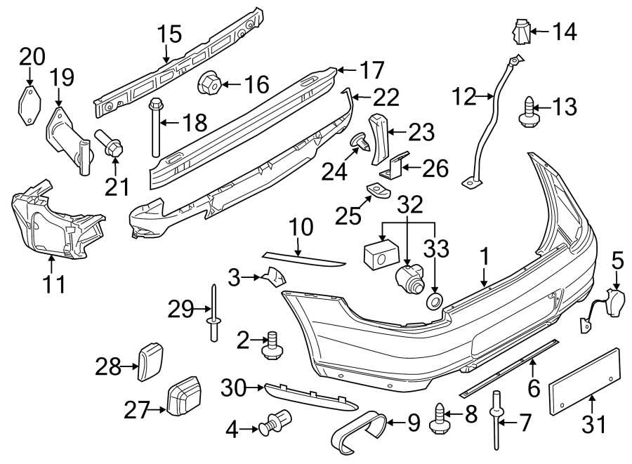 Diagram REAR BUMPER. BUMPER & COMPONENTS. for your 2003 Porsche Cayenne   