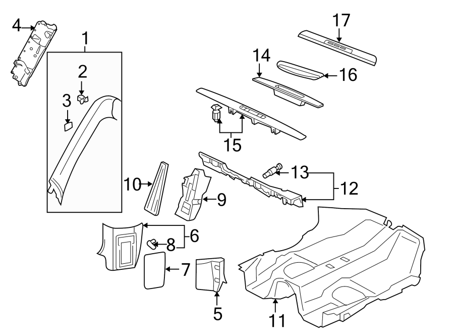 Diagram PILLARS. ROCKER & FLOOR. INTERIOR TRIM. for your Porsche Cayenne  