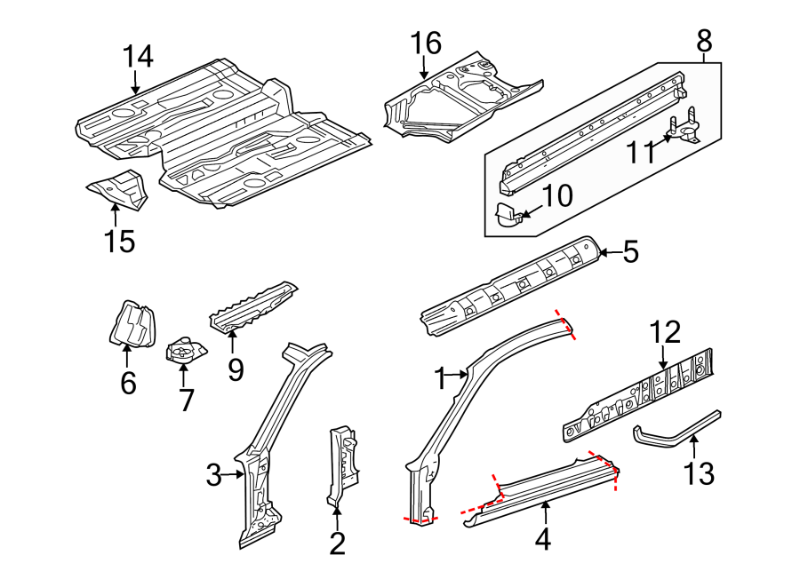 13PILLARS. ROCKER & FLOOR. FLOOR & RAILS. HINGE PILLAR.https://images.simplepart.com/images/parts/motor/fullsize/6933790.png