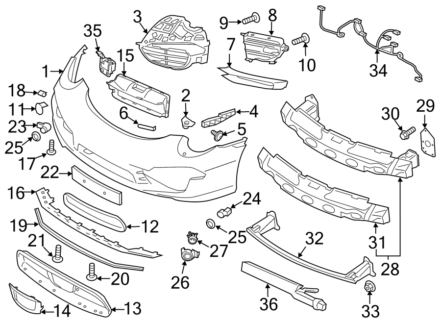 Diagram Front bumper. Bumper & components. for your 2010 Porsche Cayenne  Turbo S Sport Utility 