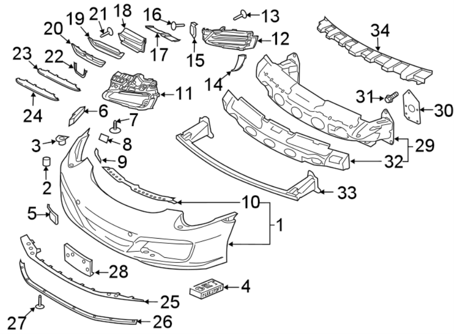 Diagram Front bumper. Bumper & components. for your 2023 Porsche Cayenne   