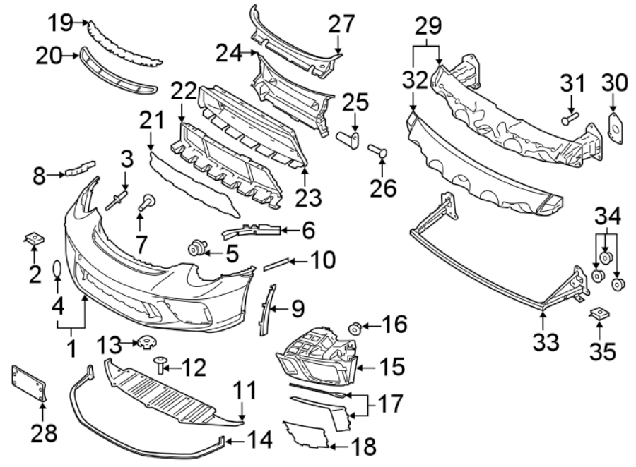 Diagram FRONT BUMPER. BUMPER & COMPONENTS. for your 2023 Porsche Cayenne   