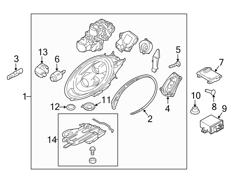 Diagram Front lamps. Front suspension. Headlamp components. for your 2012 Porsche Cayenne   