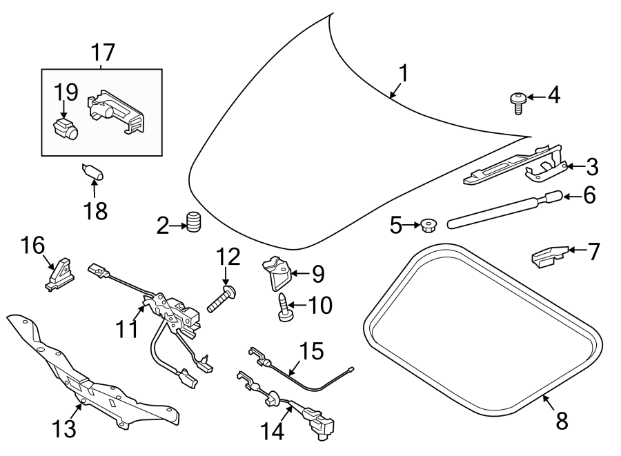 Diagram HOOD & COMPONENTS. for your 2018 Porsche Cayenne  Platinum Edition Sport Utility 