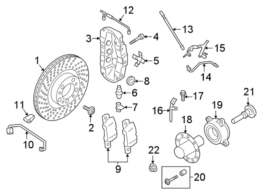 Diagram FRONT SUSPENSION. BRAKE COMPONENTS. for your 2011 Porsche Cayenne   