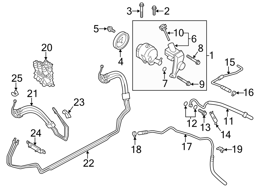 13Front suspension. Pump & hoses.https://images.simplepart.com/images/parts/motor/fullsize/6934147.png