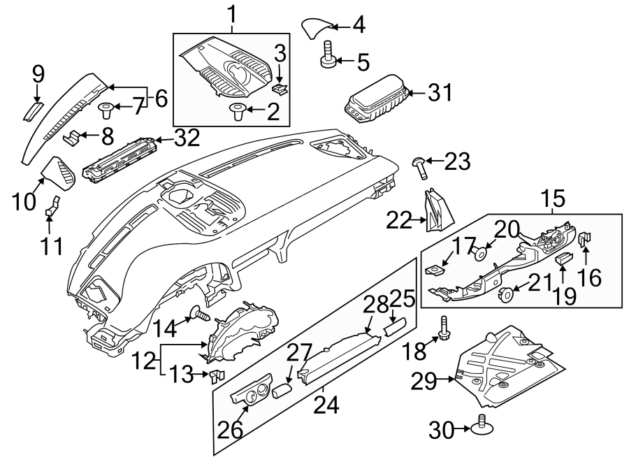 Diagram INSTRUMENT PANEL COMPONENTS. for your Porsche