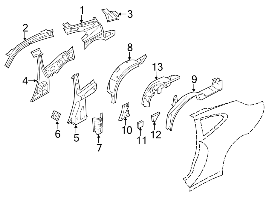 13QUARTER PANEL. INNER STRUCTURE.https://images.simplepart.com/images/parts/motor/fullsize/6934353.png