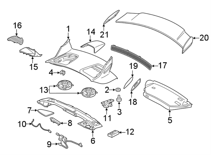 Diagram ENGINE LID. LID & COMPONENTS. for your 2014 Porsche Cayenne   