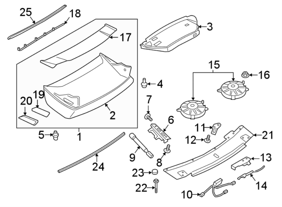 Diagram ENGINE LID. LID & COMPONENTS. for your 2018 Porsche 911  Turbo S Exclusive Series Coupe 