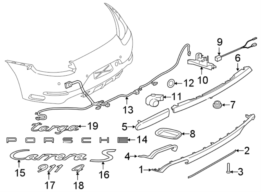 Diagram REAR BUMPER. BUMPER & COMPONENTS. for your 2024 Porsche Cayenne   