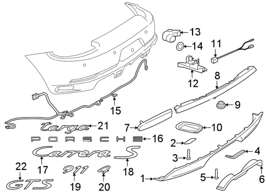 Diagram REAR BUMPER. BUMPER & COMPONENTS. for your 2024 Porsche Cayenne   