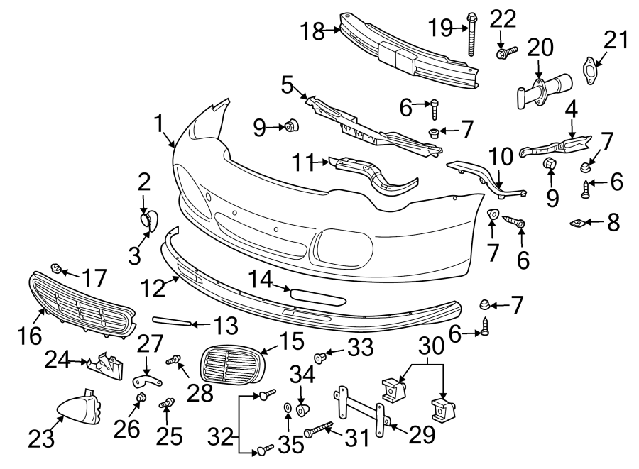 Diagram FRONT BUMPER. BUMPER & COMPONENTS. for your 2018 Porsche Cayenne   