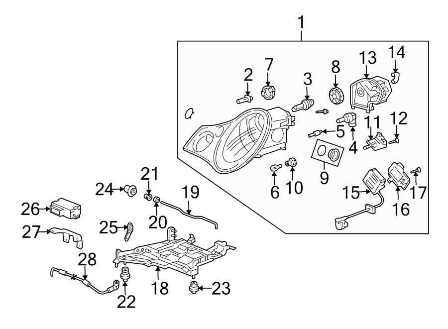 Diagram FRONT LAMPS. HEADLAMP COMPONENTS. for your 2010 Porsche Cayenne   