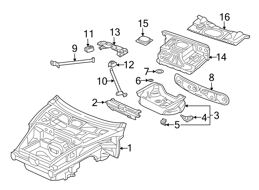 Diagram FRONT STRUCTURAL COMPONENTS. INNER STRUCTURE. for your 2018 Porsche Cayenne  S E-Hybrid Platinum Edition Sport Utility 