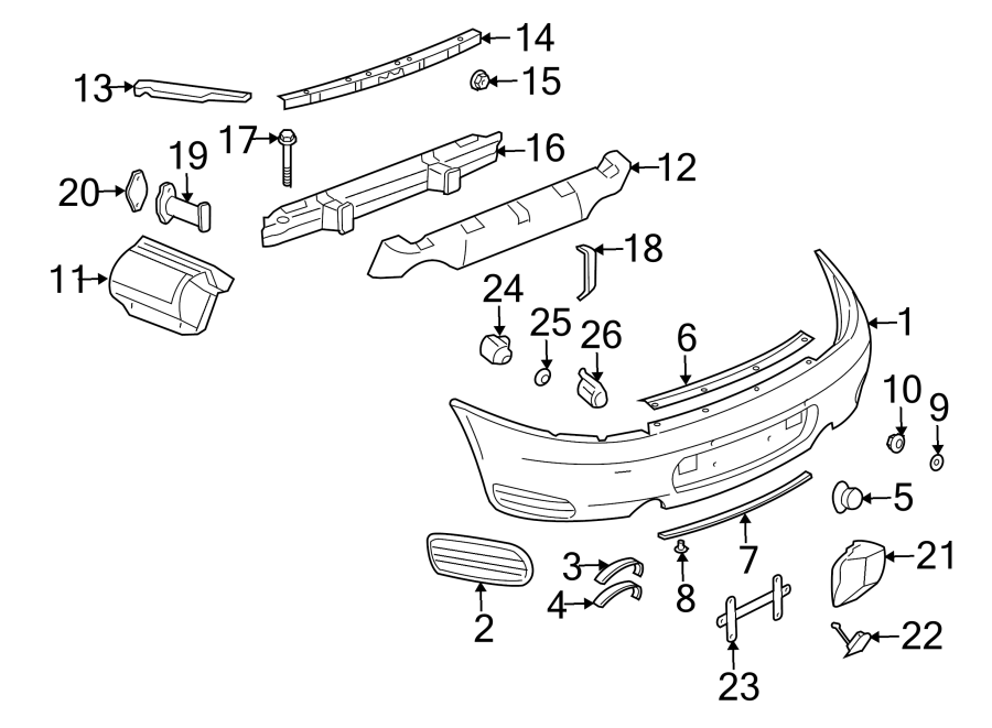 Diagram REAR BUMPER. BUMPER & COMPONENTS. for your 2016 Porsche Cayenne   