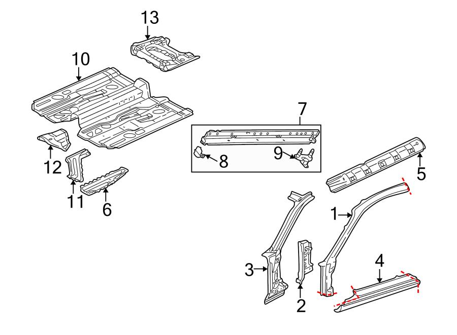 7PILLARS. ROCKER & FLOOR. FLOOR & RAILS. HINGE PILLAR.https://images.simplepart.com/images/parts/motor/fullsize/6935590.png