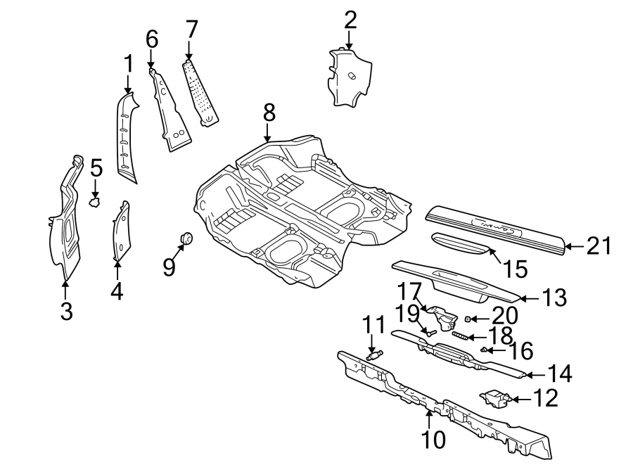 Diagram PILLARS. ROCKER & FLOOR. INTERIOR TRIM. for your 2017 Porsche Cayenne   