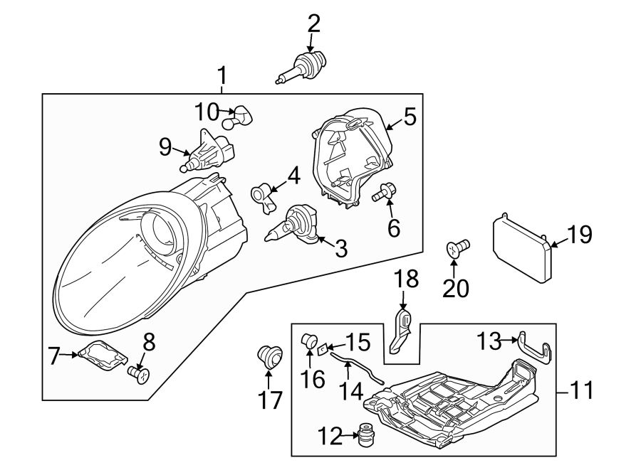 Diagram FRONT LAMPS. HEADLAMP COMPONENTS. for your 2018 Porsche Cayenne  Base Sport Utility 