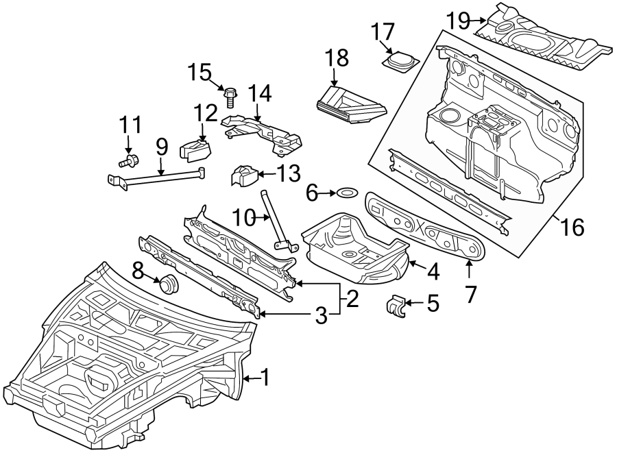 Diagram FRONT STRUCTURAL COMPONENTS. INNER STRUCTURE. for your 2018 Porsche Cayenne  S E-Hybrid Platinum Edition Sport Utility 