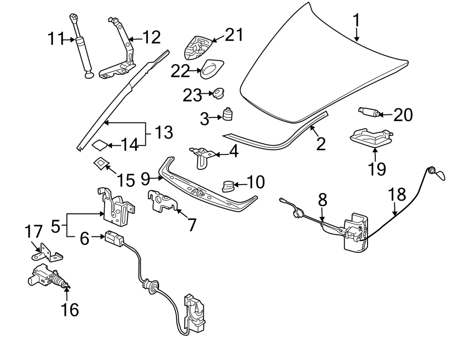 Diagram EXTERIOR TRIM. HOOD & COMPONENTS. for your 2011 Porsche Cayenne   