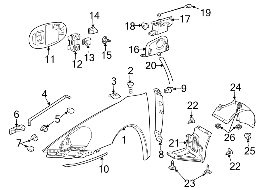 Diagram FENDER & COMPONENTS. for your 2004 Porsche Cayenne  Turbo Sport Utility 