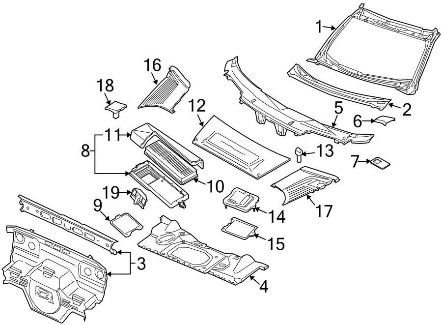 Diagram COWL. for your 2018 Porsche Cayenne  S E-Hybrid Platinum Edition Sport Utility 