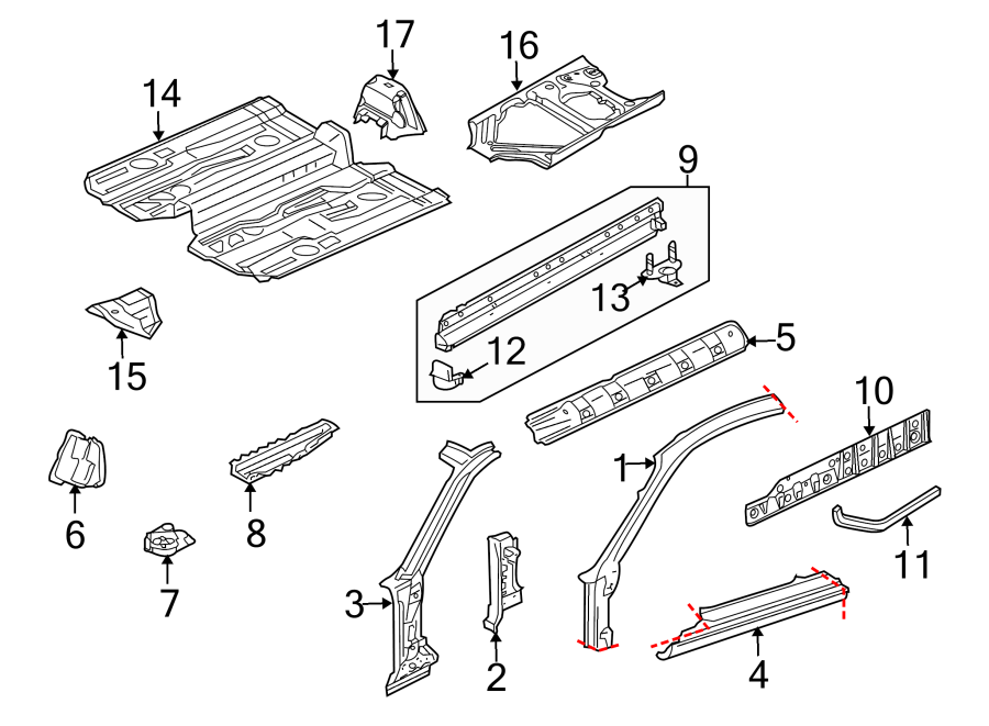 11PILLARS. ROCKER & FLOOR. FLOOR & RAILS. HINGE PILLAR.https://images.simplepart.com/images/parts/motor/fullsize/6936325.png