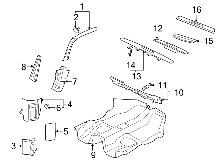 Diagram PILLARS. ROCKER & FLOOR. INTERIOR TRIM. for your Porsche Cayenne  