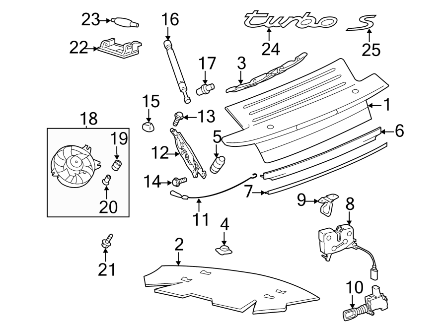 Diagram Engine lid. Exterior trim. Lid & components. for your 2019 Porsche Cayenne   