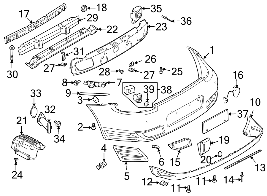 Diagram REAR BUMPER. BUMPER & COMPONENTS. for your 2016 Porsche Cayenne   