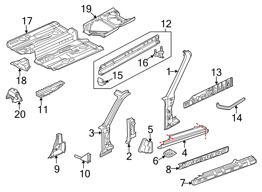 14PILLARS. ROCKER & FLOOR. CENTER PILLAR. FLOOR & RAILS. HINGE PILLAR.https://images.simplepart.com/images/parts/motor/fullsize/6936620.png