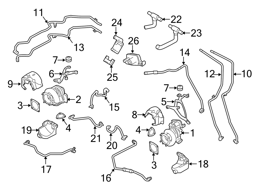 Diagram TURBOCHARGER & COMPONENTS. for your 2018 Porsche Cayenne   