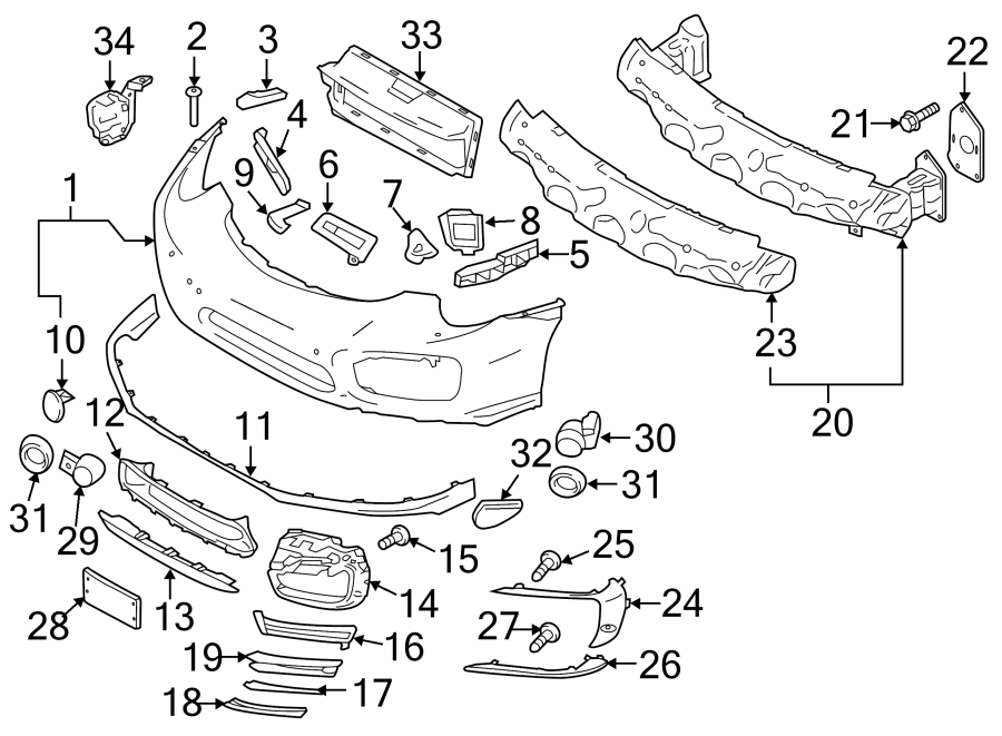 Diagram Front bumper. Bumper & components. for your 2010 Porsche Cayenne  Turbo Sport Utility 