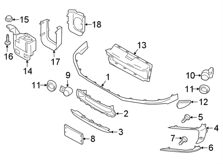 Diagram FRONT BUMPER. BUMPER & COMPONENTS. for your 2024 Porsche Cayenne   