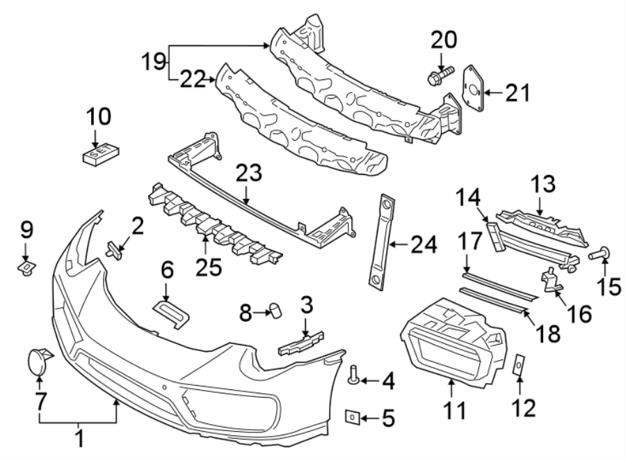 Diagram FRONT BUMPER. BUMPER & COMPONENTS. for your 2017 Porsche Cayenne   