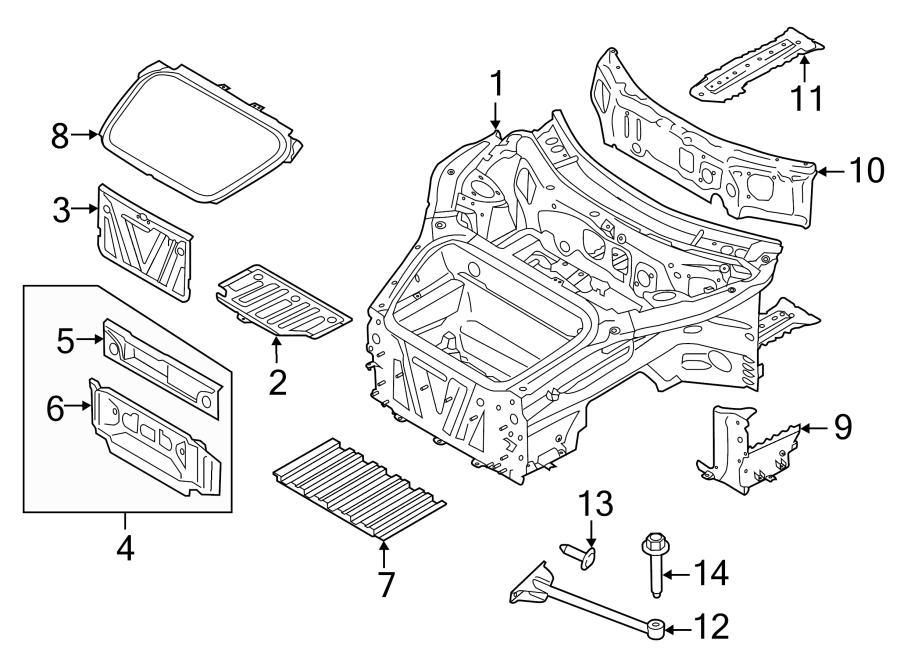 Diagram FRONT STRUCTURAL COMPONENTS. INNER STRUCTURE. for your 2005 Porsche Cayenne   